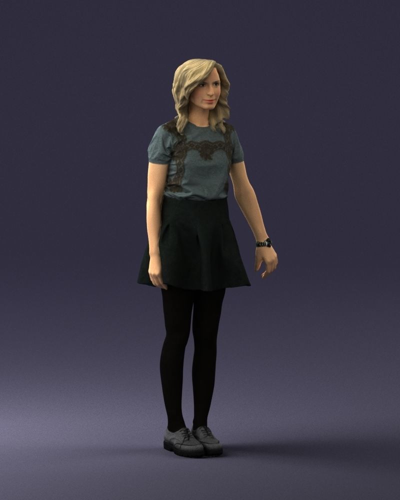Blonde in a skirt with a tattoo 0267 3D Print Ready 3D print model_6