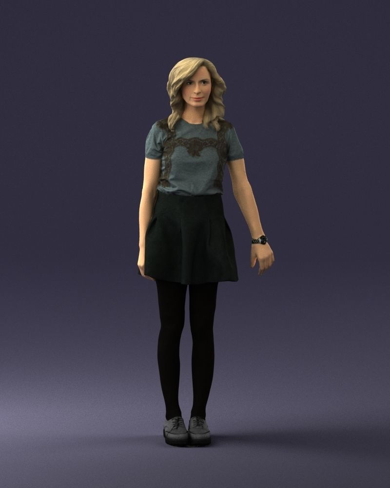 Blonde in a skirt with a tattoo 0267 3D Print Ready 3D print model_3