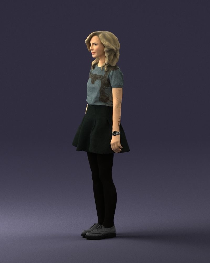Blonde in a skirt with a tattoo 0267 3D Print Ready 3D print model_27