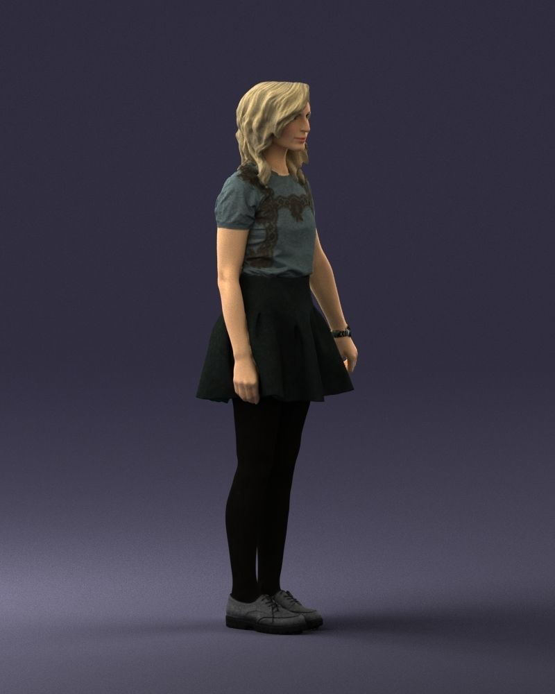 Blonde in a skirt with a tattoo 0267 3D Print Ready 3D print model_9