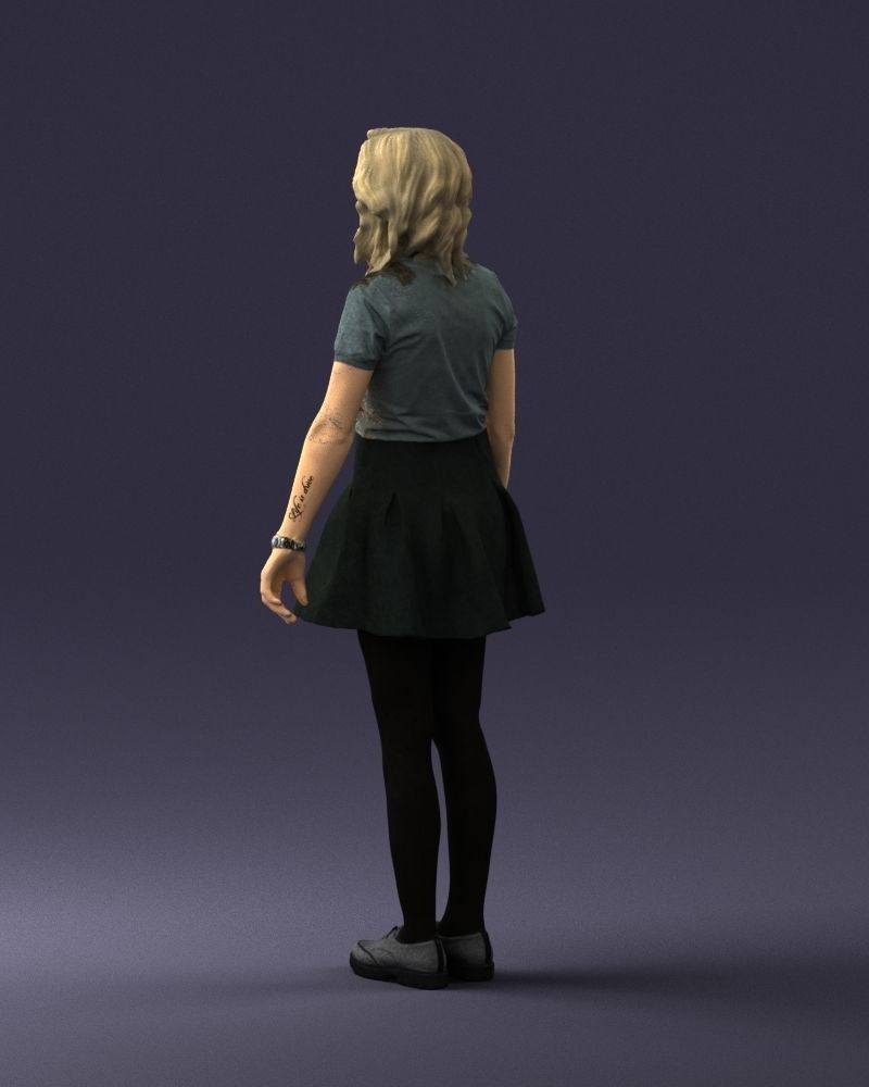 Blonde in a skirt with a tattoo 0267 3D Print Ready 3D print model_21