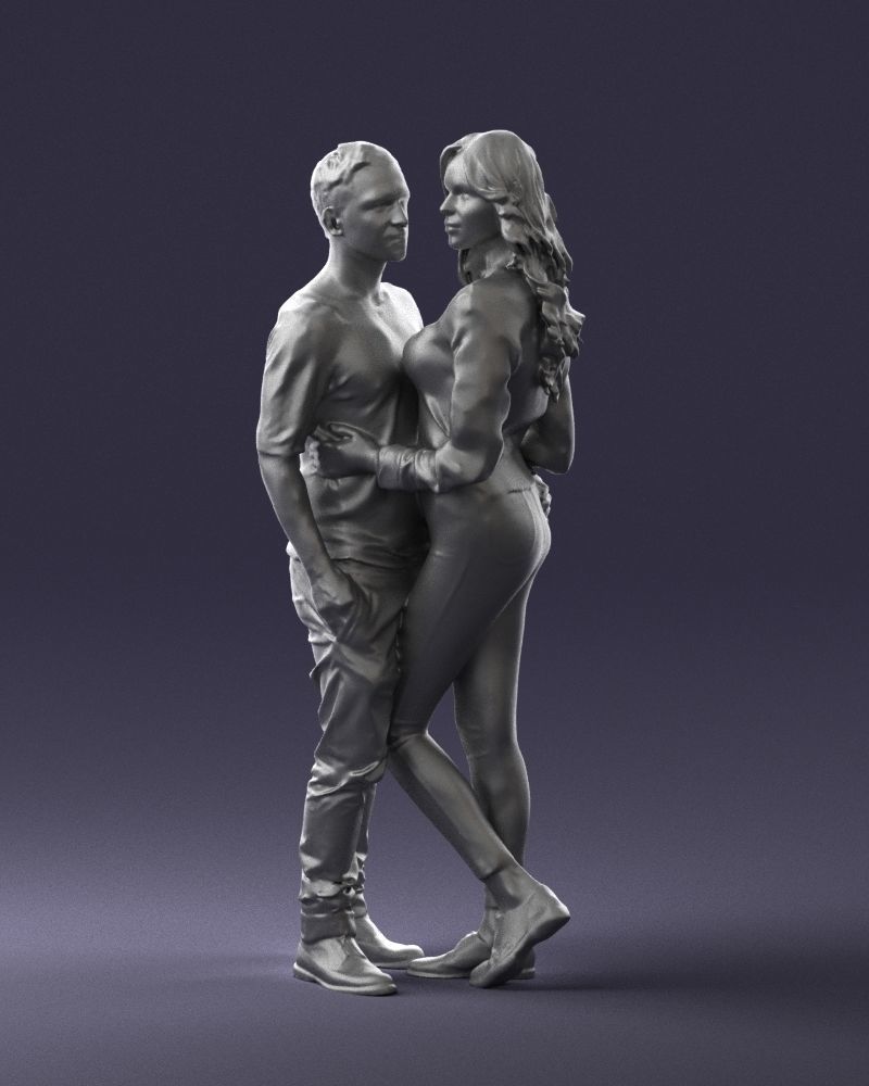 Blonde in red hugs a man 0359 3D model_31