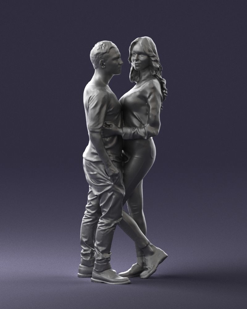 Blonde in red hugs a man 0359 3D model_4