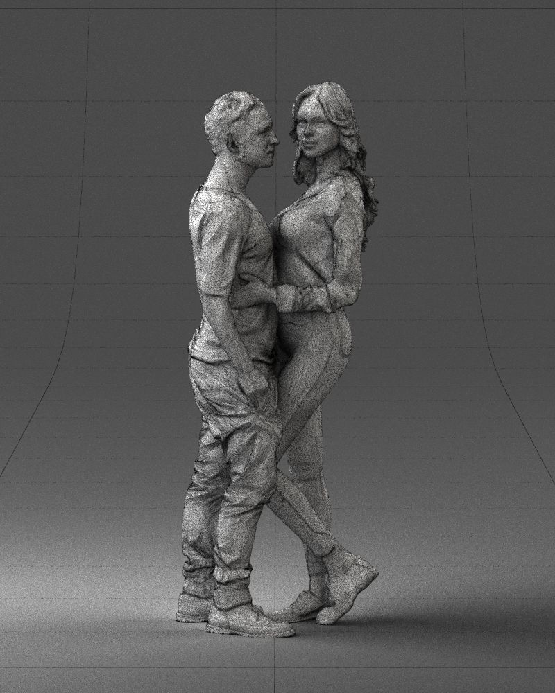 Blonde in red hugs a man 0359 3D model_5