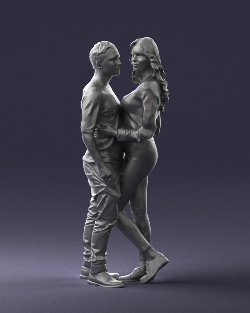 Blonde in red hugs a man 0359 3D model_34