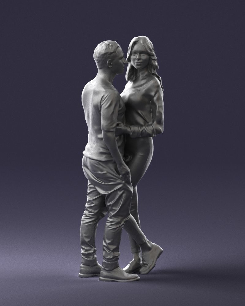 Blonde in red hugs a man 0359 3D model_7