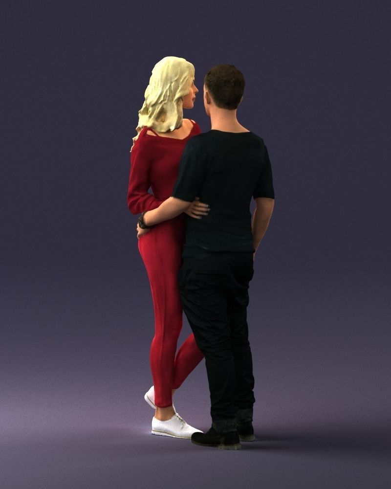 Blonde in red hugs a man 0359 3D model_15