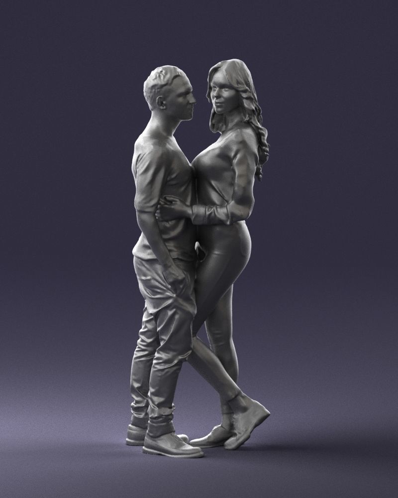 Blonde in red hugs a man 0359 3D model_37