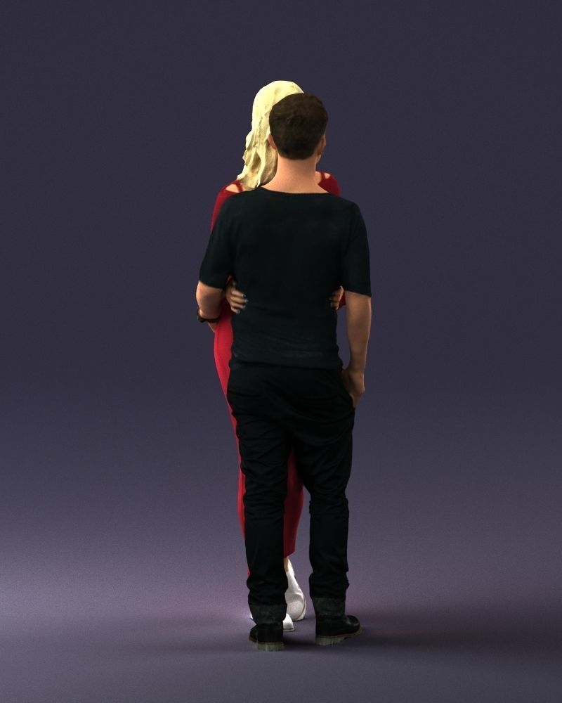Blonde in red hugs a man 0359 3D model_12