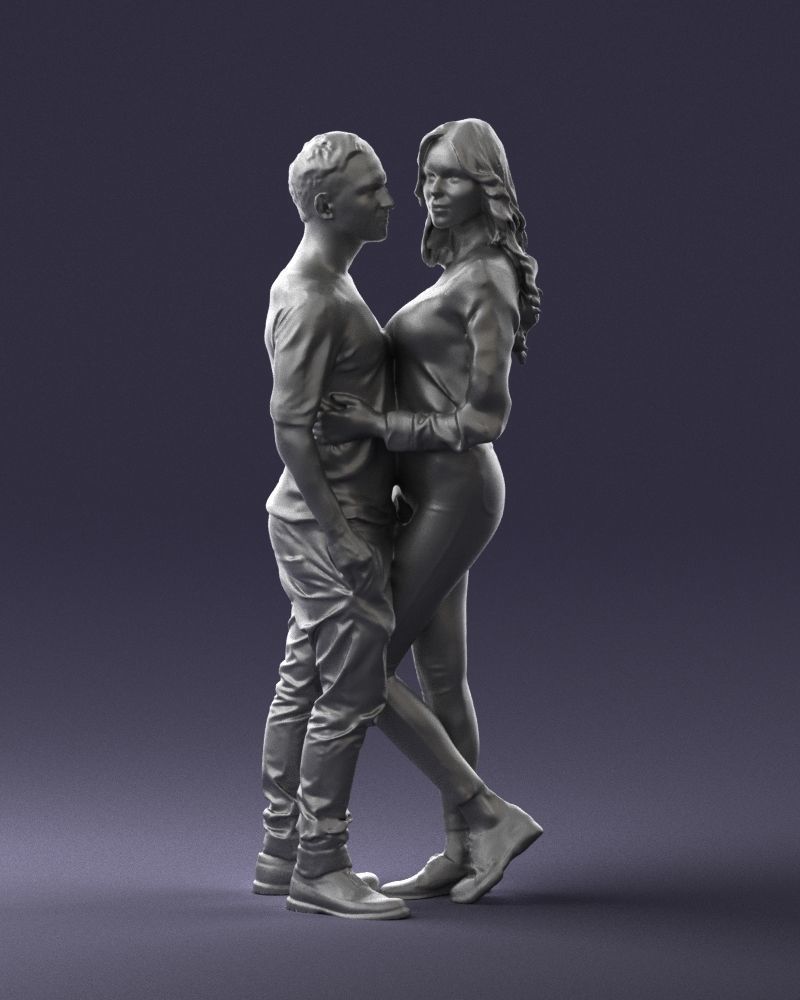 Blonde in red hugs a man 0359 3D model_1