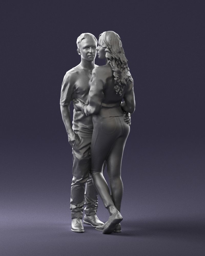 Blonde in red hugs a man 0359 3D model_28