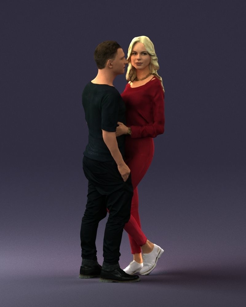 Blonde in red hugs a man 0359 3D model_6