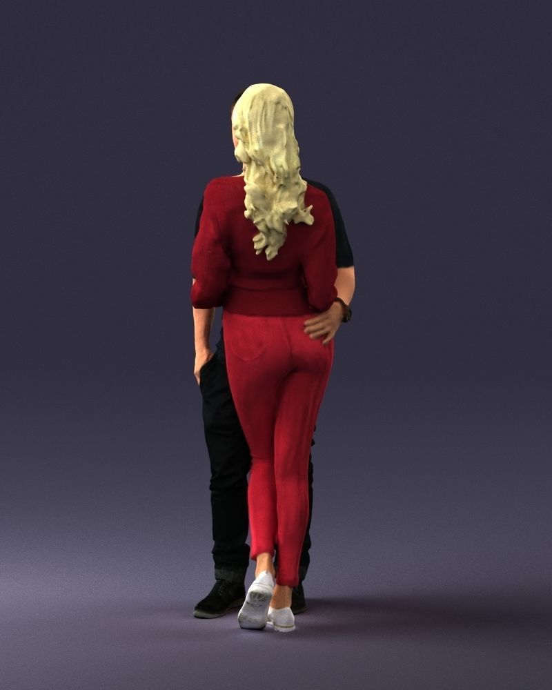 Blonde in red hugs a man 0359 3D model_24