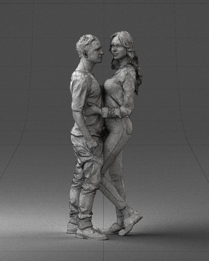 Blonde in red hugs a man 0359 3D Print Ready 3D print model_2