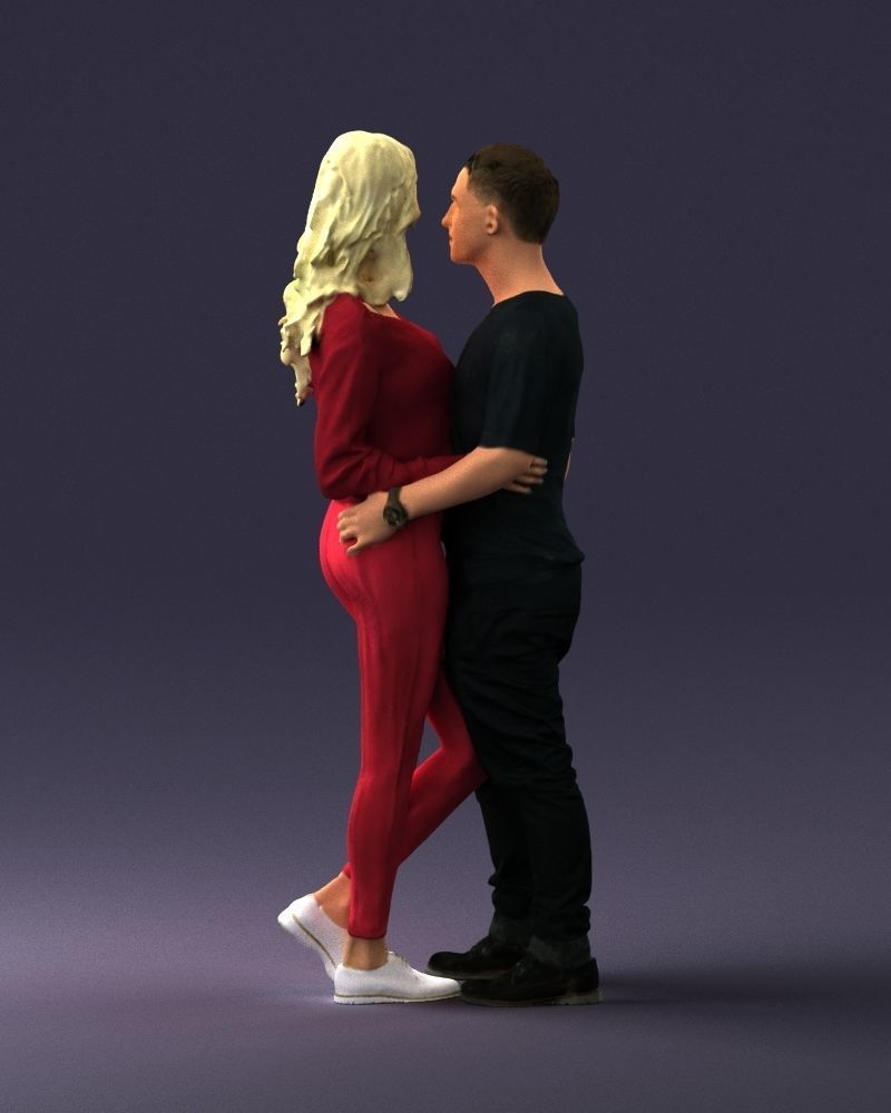 Blonde in red hugs a man 0359 3D Print Ready 3D print model_18