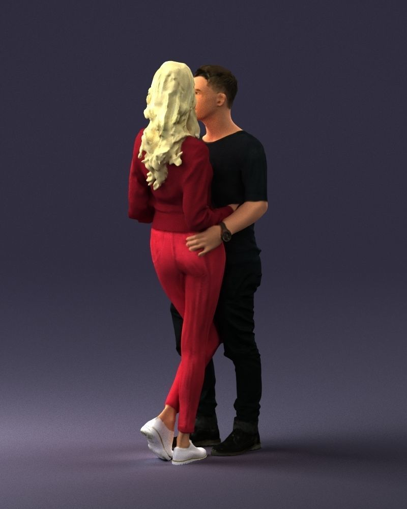 Blonde in red hugs a man 0359 3D Print Ready 3D print model_21