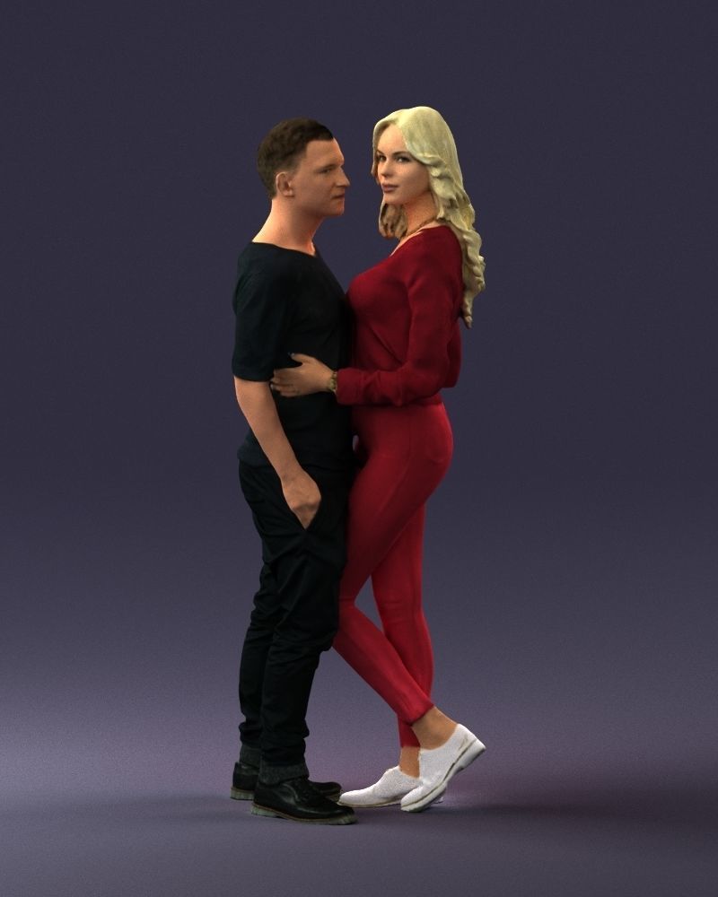 Blonde in red hugs a man 0359 3D Print Ready 3D print model_33