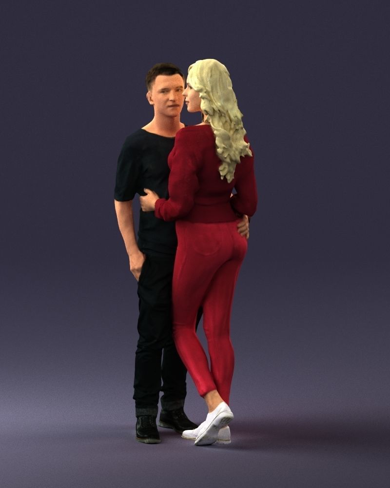 Blonde in red hugs a man 0359 3D Print Ready 3D print model_27