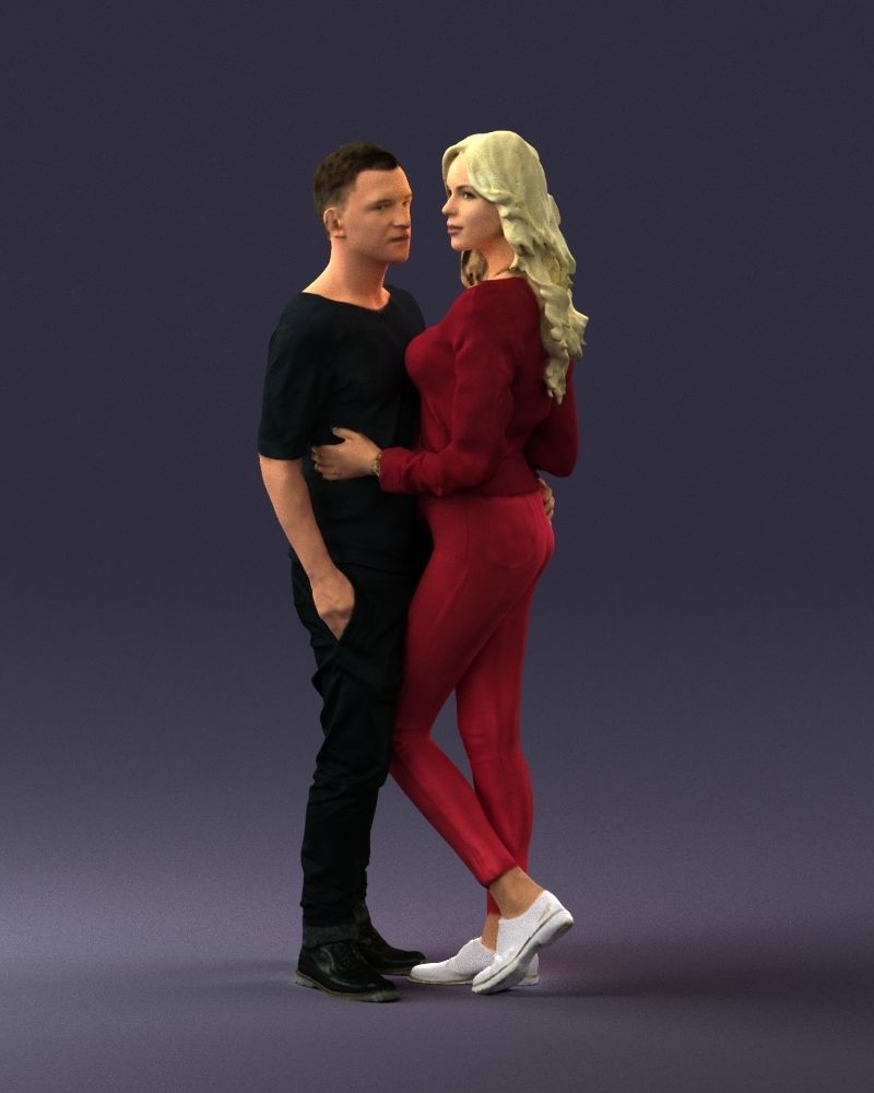 Blonde in red hugs a man 0359 3D Print Ready 3D print model_30