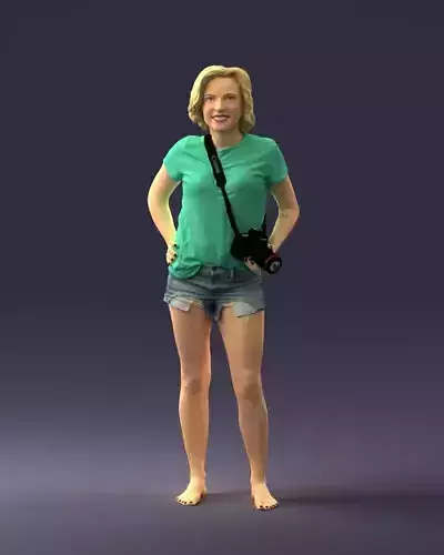 Blonde in shorts with a camera 0229