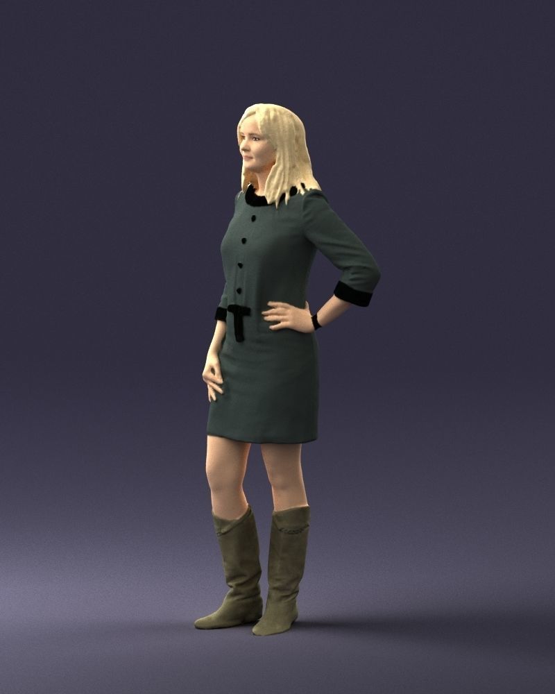 Blonde with long hair dress 0681 3D Print Ready 3D print model_6