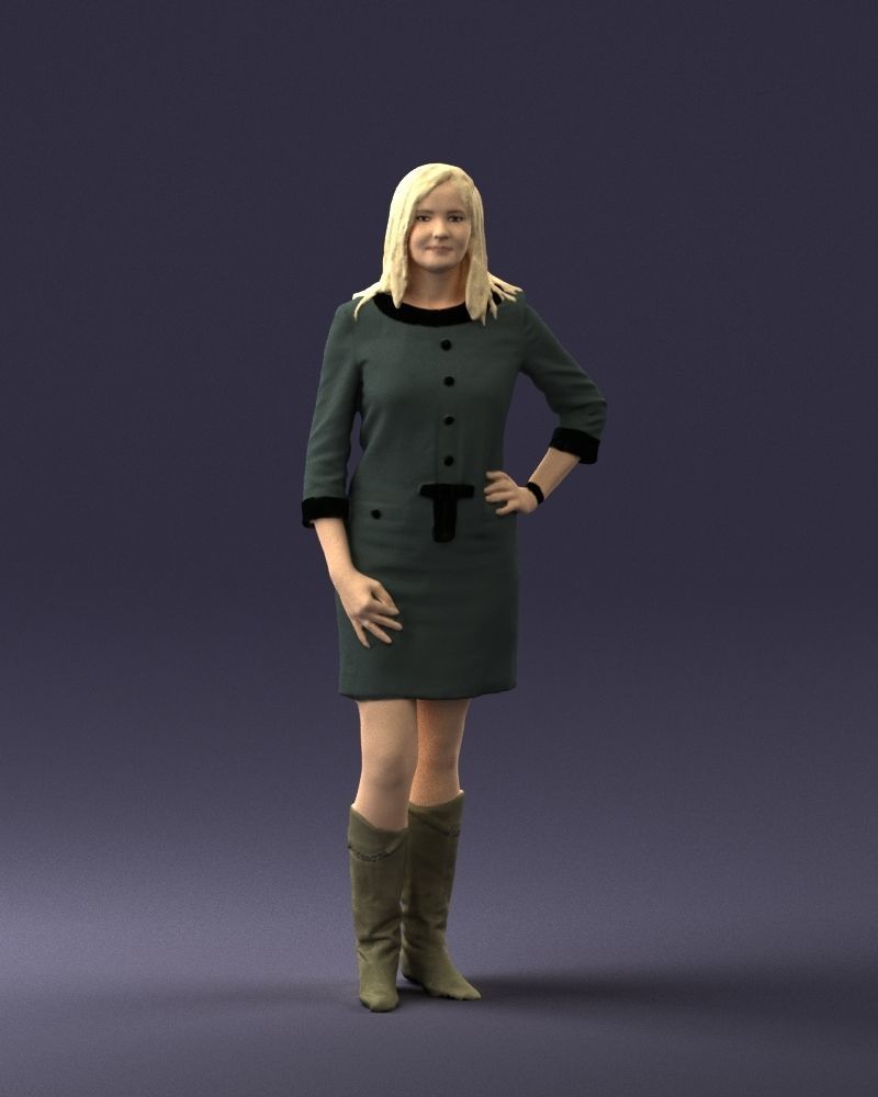 Blonde with long hair dress 0681 3D Print Ready 3D print model_36