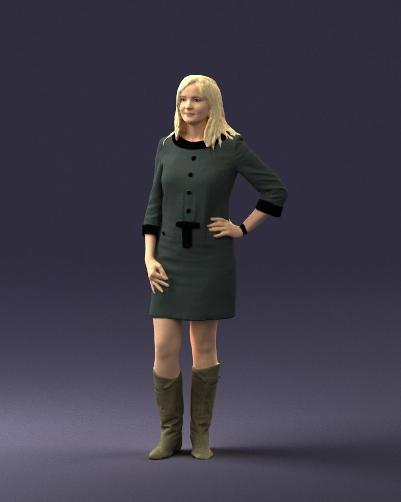 Blonde with long hair dress 0681 3D Print Ready 3D print model_3