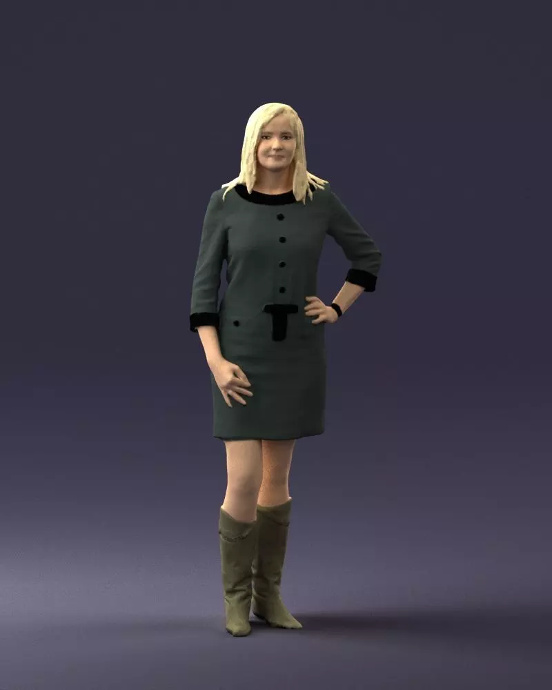 Blonde with long hair dress 0681 3D Print Ready 3D print model_0