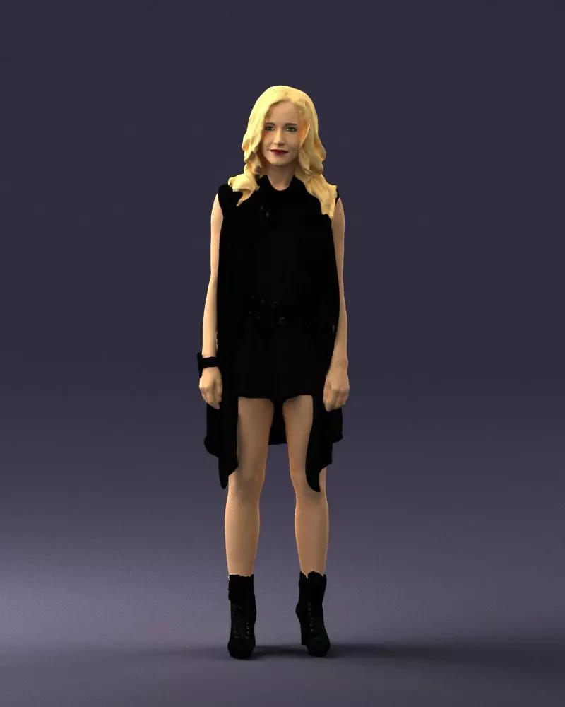 Blonde woman in black dress 0350 3D model