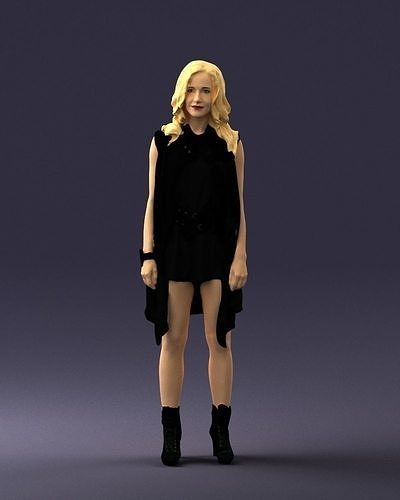 Blonde woman in black dress 0350 3D model