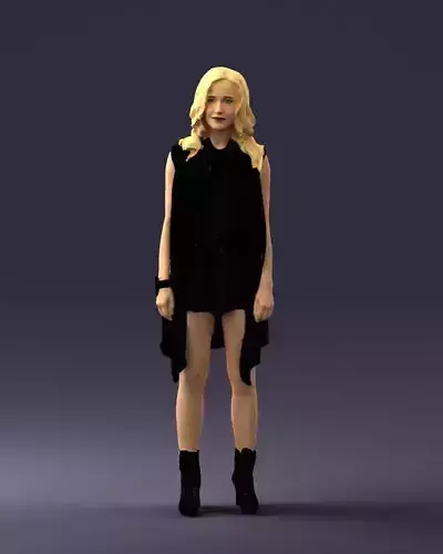 Blonde woman in black dress 0350 3D model