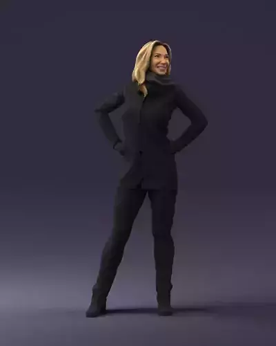 Blonde woman in black pants and coat 0159-1