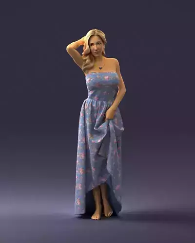 Blonde woman in blue dress 0159-2