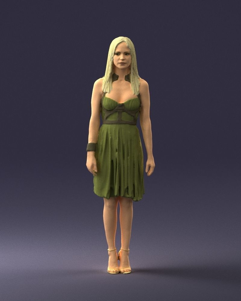 Blonde woman in green dress 0204 3D Print Ready 3D print model_3