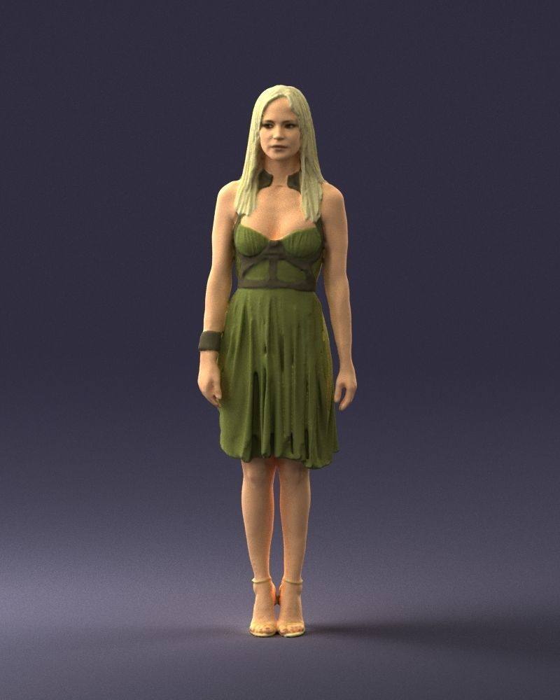 Blonde woman in green dress 0204 3D Print Ready 3D print model_36