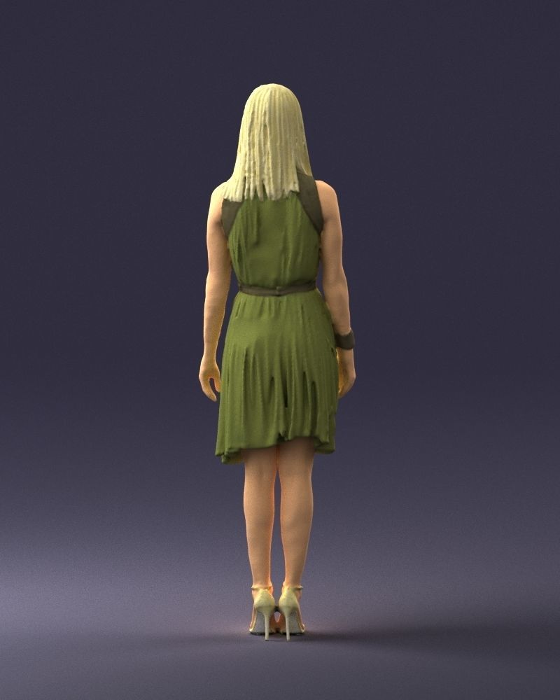 Blonde woman in green dress 0204 3D Print Ready 3D print model_18
