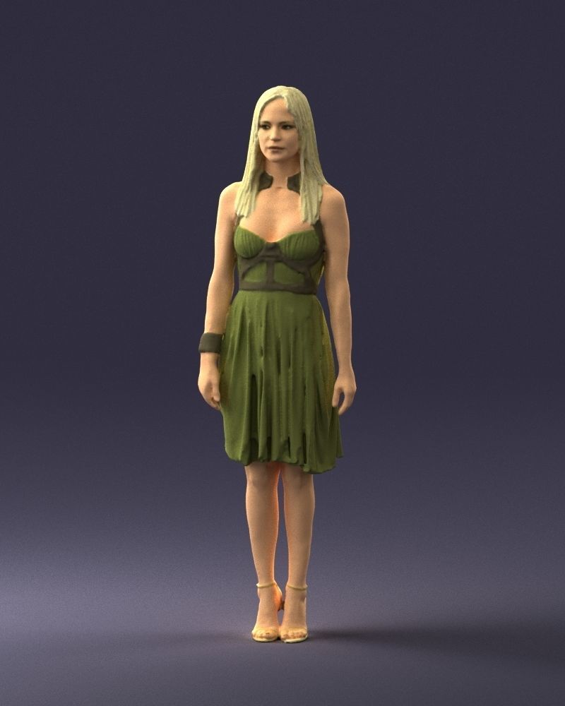 Blonde woman in green dress 0204 3D Print Ready 3D print model_33