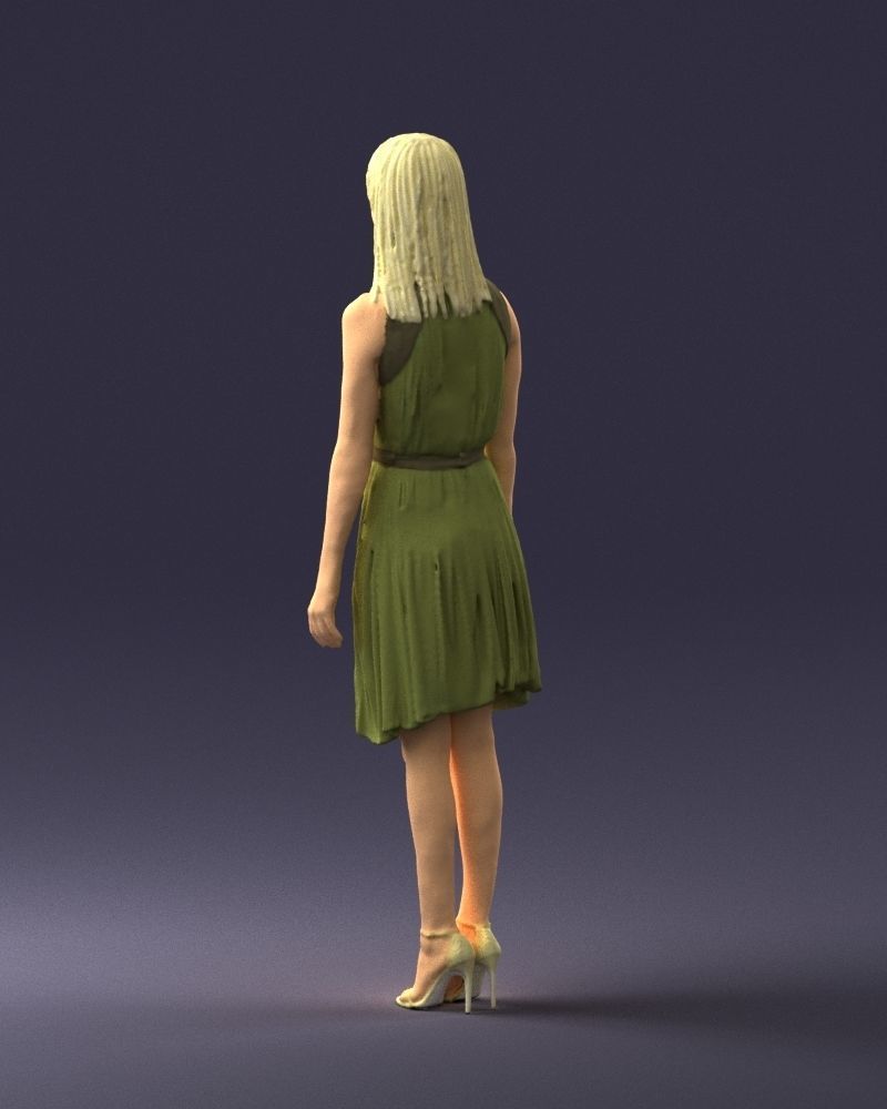 Blonde woman in green dress 0204 3D Print Ready 3D print model_21