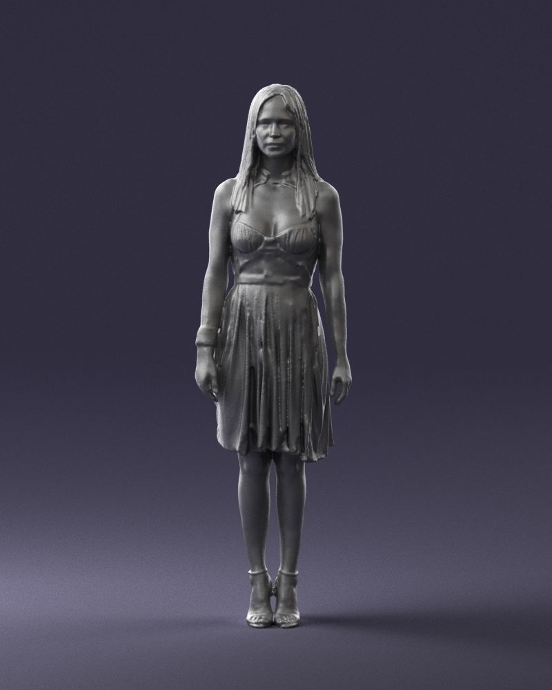 Blonde woman in green dress 0204 3D Print Ready 3D print model_1