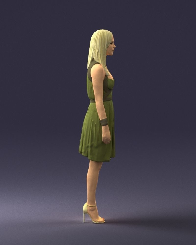 Blonde woman in green dress 0204 3D Print Ready 3D print model_12