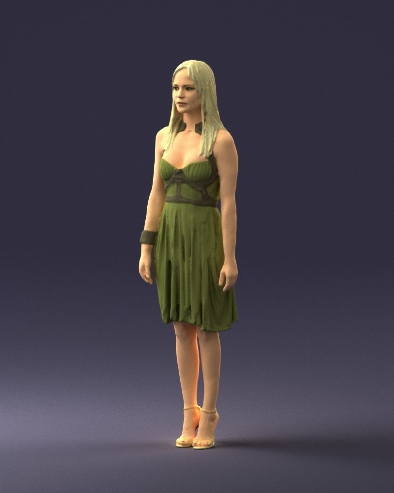 Blonde woman in green dress 0204 3D Print Ready 3D print model_30