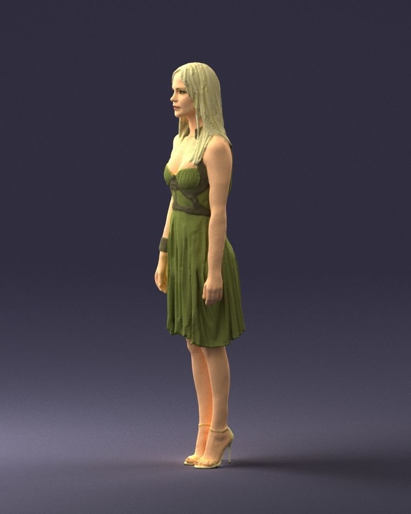 Blonde woman in green dress 0204 3D Print Ready 3D print model_27