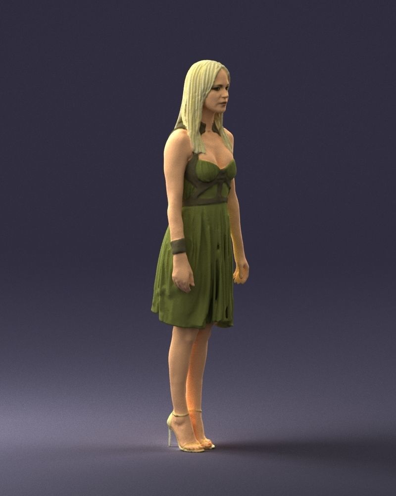 Blonde woman in green dress 0204 3D Print Ready 3D print model_9
