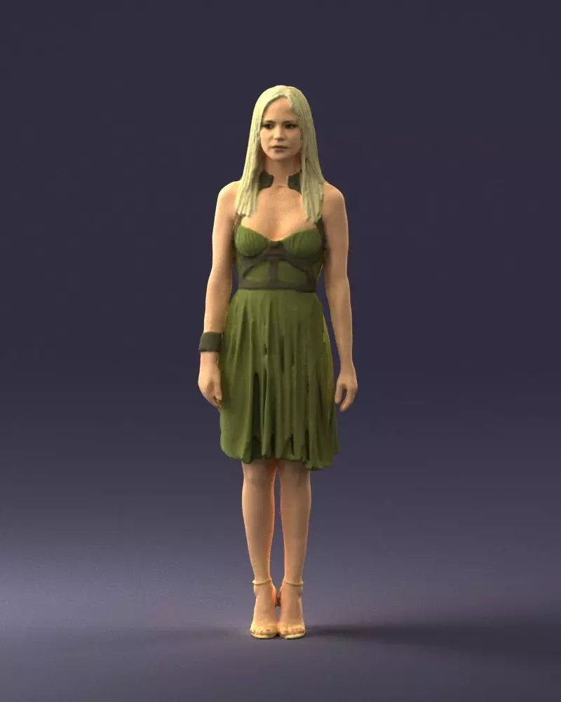Blonde woman in green dress 0204 3D Print Ready 3D print model_0