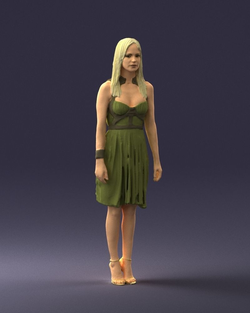 Blonde woman in green dress 0204 3D Print Ready 3D print model_6
