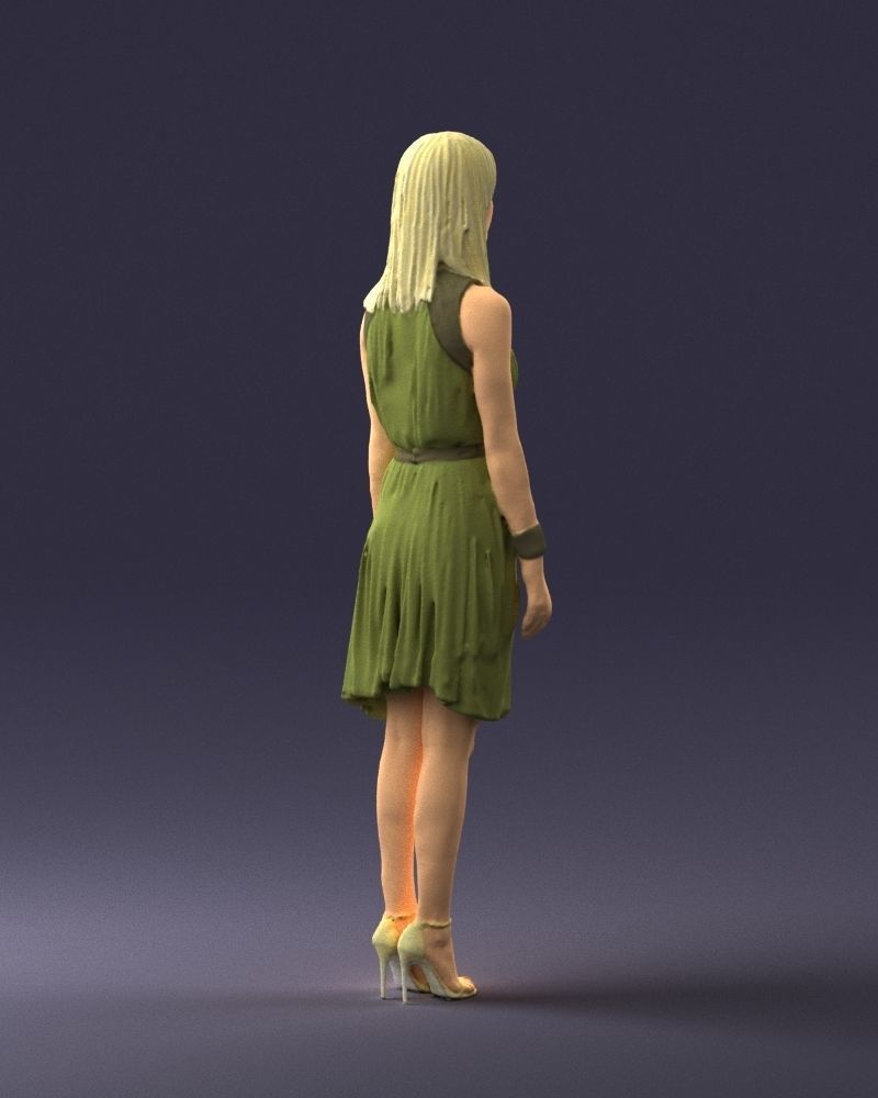 Blonde woman in green dress 0204 3D Print Ready 3D print model_15