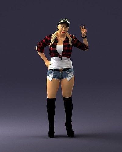 Blonde woman in short shorts 0139 3D model