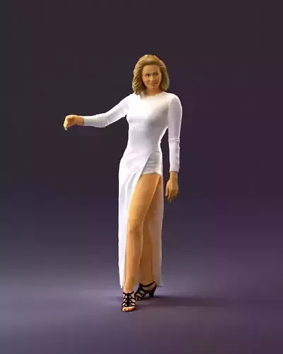 Blonde woman in white long dress 0951