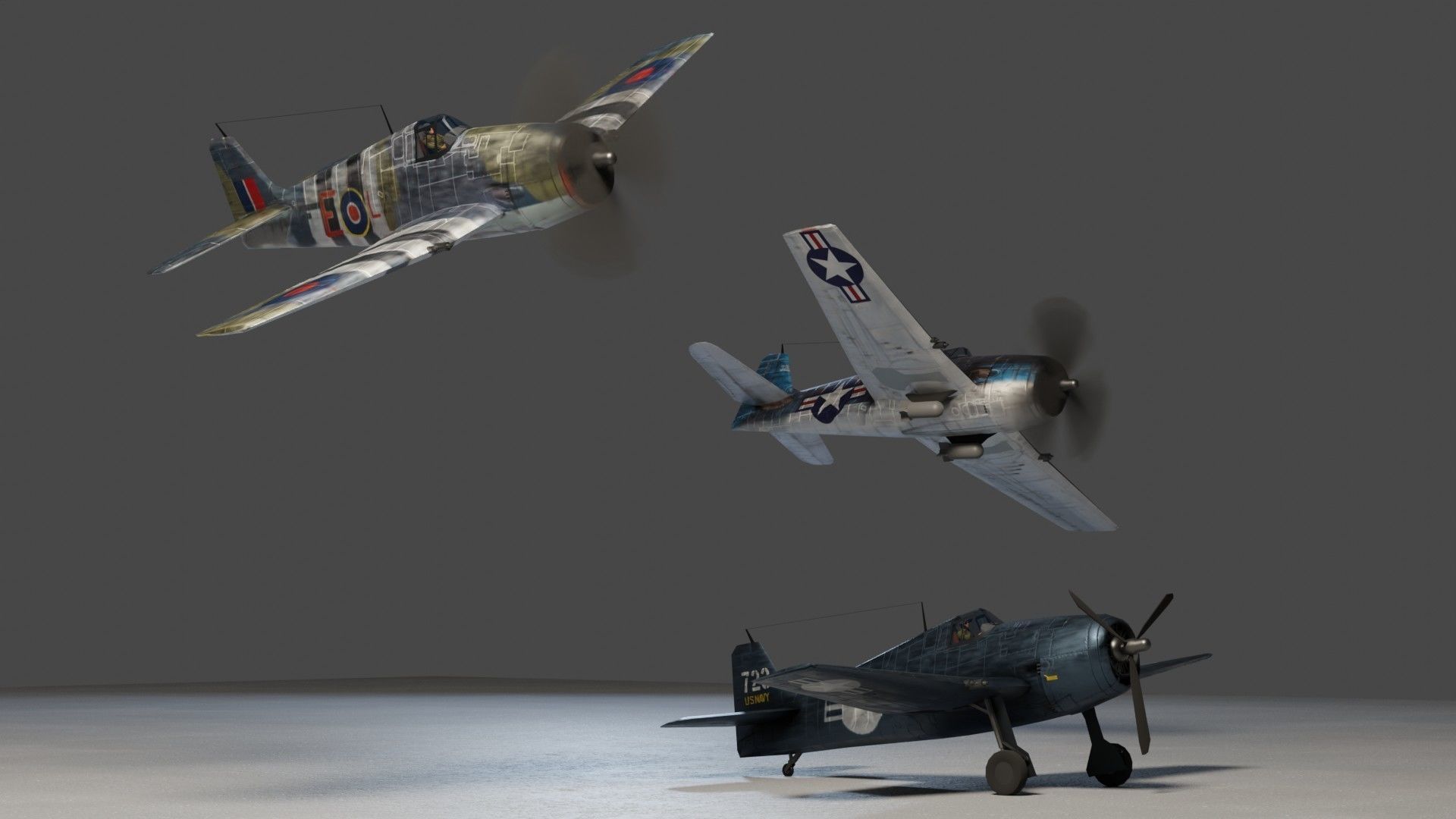 Grumman F6F Hellcat Low-poly 3D model_4