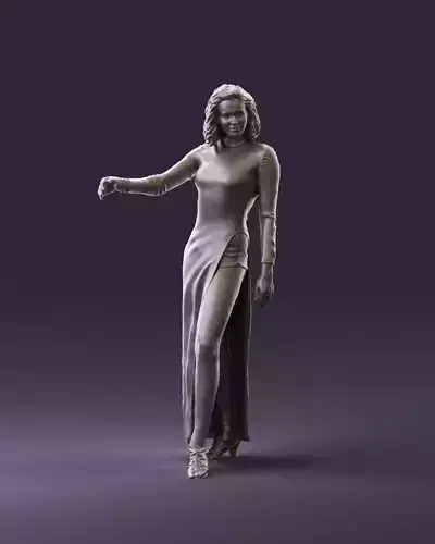 Blonde woman in white long dress 0951 3D Print Ready